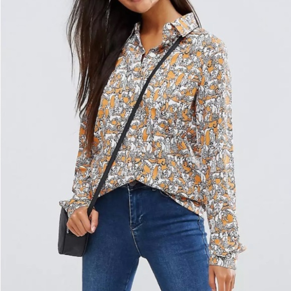 ASOS Vila Vila Animal Print Blouse - Picture 2 of 8